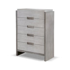 Ensemble de chambre à coucher 6 pièces Cruz de Furniture of America, style contemporain, en bois massif gris, comprenant un lit, 2 tables de chevet, une commode, un chiffonnier et un miroir.