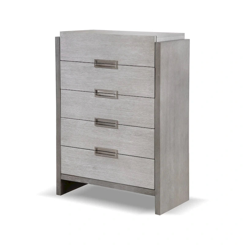 Ensemble de chambre à coucher 6 pièces Cruz de Furniture of America, style contemporain, en bois massif gris, comprenant un lit, 2 tables de chevet, une commode, un chiffonnier et un miroir.