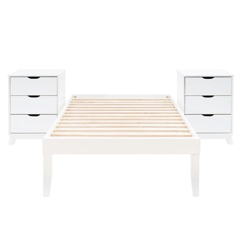 Ensemble de chambre Purcell 3 pièces avec tables de chevet à 3 tiroirs (lot de 2)