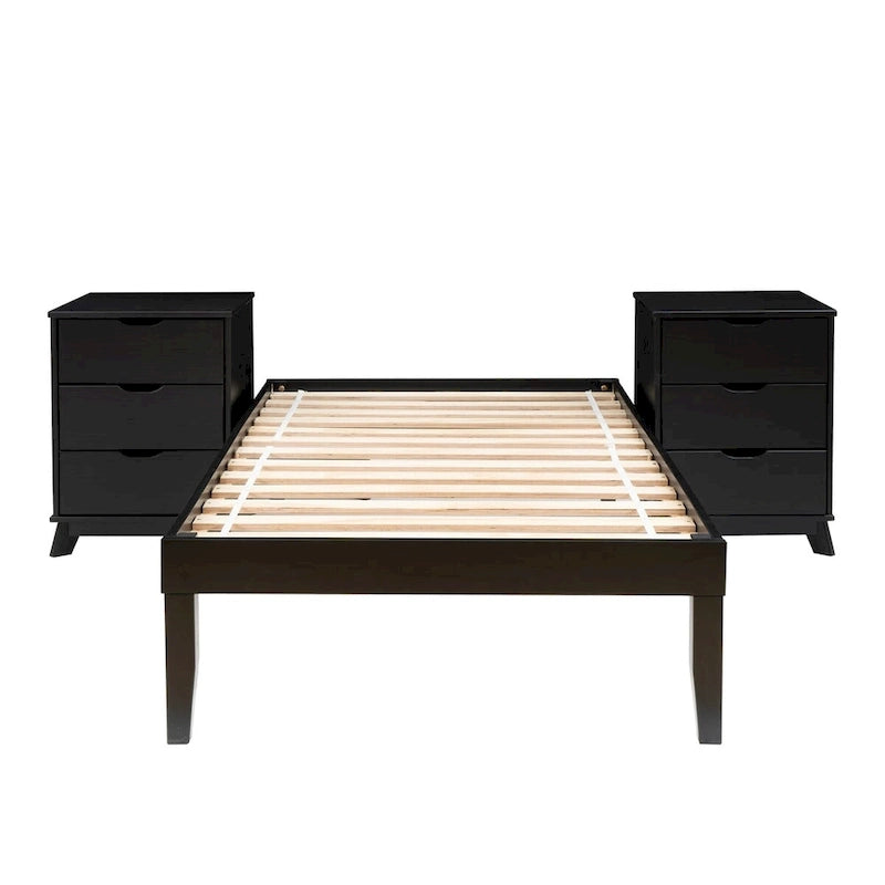 Ensemble de chambre Purcell 3 pièces avec tables de chevet à 3 tiroirs (lot de 2)