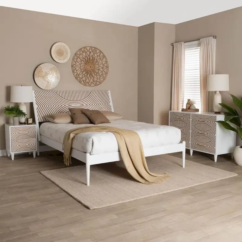 Louetta Coastal White Carved Contrasting 3-Piece/4-Piece Bedroom Set (Multiple Bed Sizes)