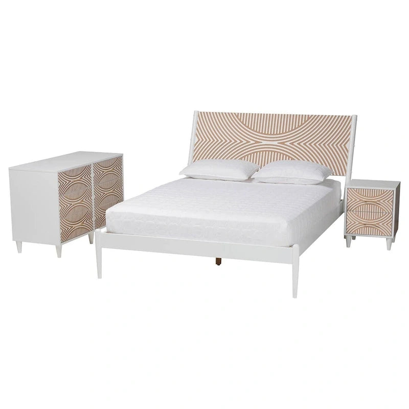Ensemble de chambre à coucher Louetta Coastal blanc sculpté contrastant 3/4 pièces (Plusieurs tailles de lit)