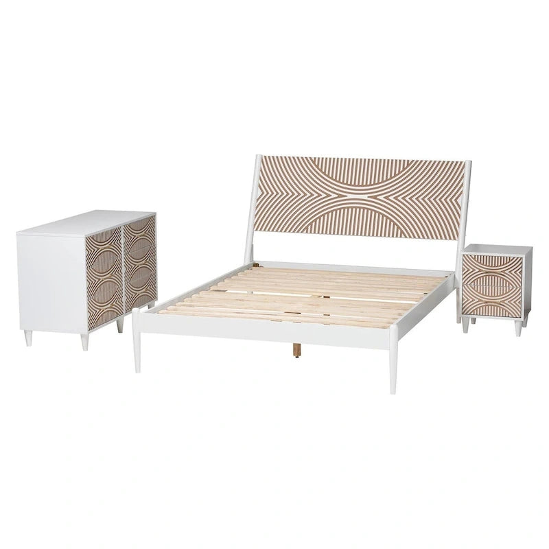 Ensemble de chambre à coucher Louetta Coastal blanc sculpté contrastant 3/4 pièces (Plusieurs tailles de lit)