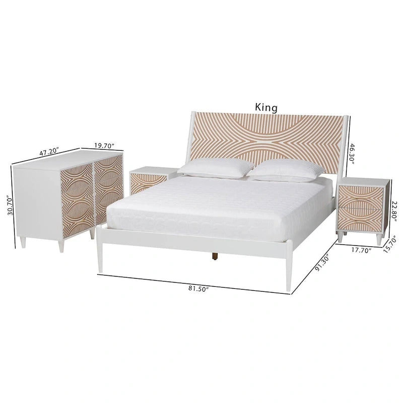 Ensemble de chambre à coucher Louetta Coastal blanc sculpté contrastant 3/4 pièces (Plusieurs tailles de lit)