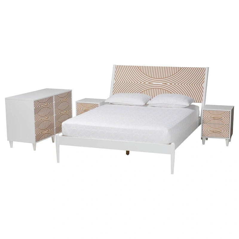 Ensemble de chambre à coucher Louetta Coastal blanc sculpté contrastant 3/4 pièces (Plusieurs tailles de lit)