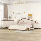Ensemble de chambre à coucher 3 pièces comprenant un lit plateforme double, une table de chevet et une commode de rangement, blanc et gris.