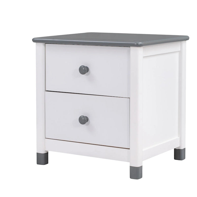 Ensemble de chambre à coucher 3 pièces comprenant un lit plateforme double, une table de chevet et une commode de rangement, blanc et gris.