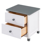 Ensemble de chambre à coucher 3 pièces comprenant un lit plateforme double, une table de chevet et une commode de rangement, blanc et gris.