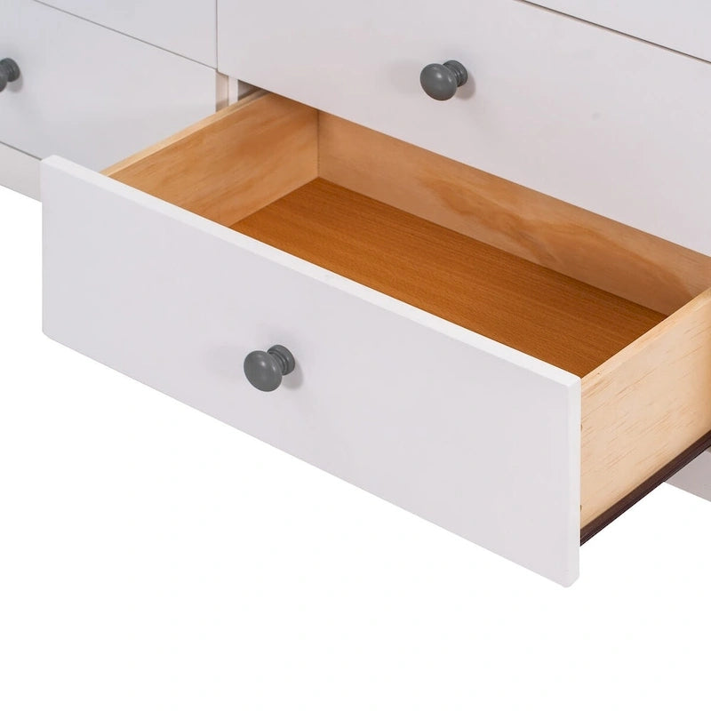 Ensemble de chambre à coucher 3 pièces comprenant un lit plateforme double, une table de chevet et une commode de rangement, blanc et gris.