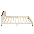 Ensemble de chambre à coucher 3 pièces comprenant un lit plateforme double, une table de chevet et une commode de rangement, blanc et gris.
