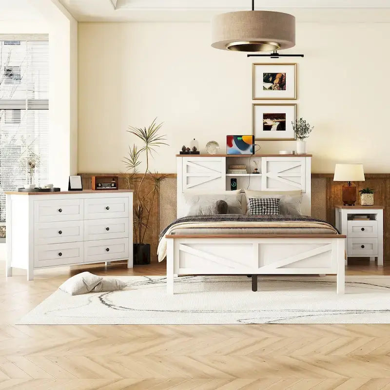 Ensembles de chambre à coucher complets 3 pièces avec table de chevet et commode