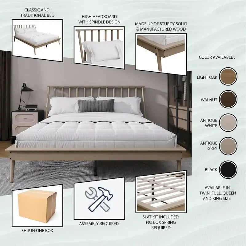 Ensemble de chambre à coucher en bois vintage 3 pièces CraftPorch