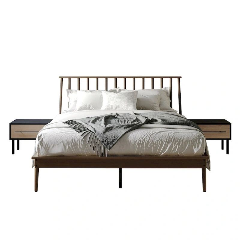 Ensemble de chambre à coucher en bois vintage 3 pièces CraftPorch