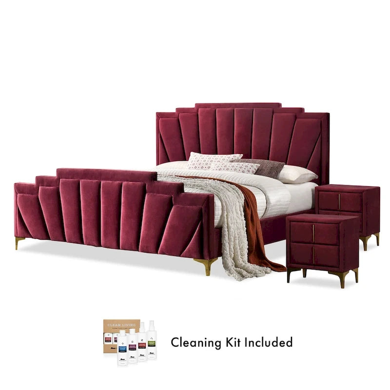 Ensemble de chambre à coucher 3 pièces capitonné en coquillage Glim Art Déco de Furniture of America
