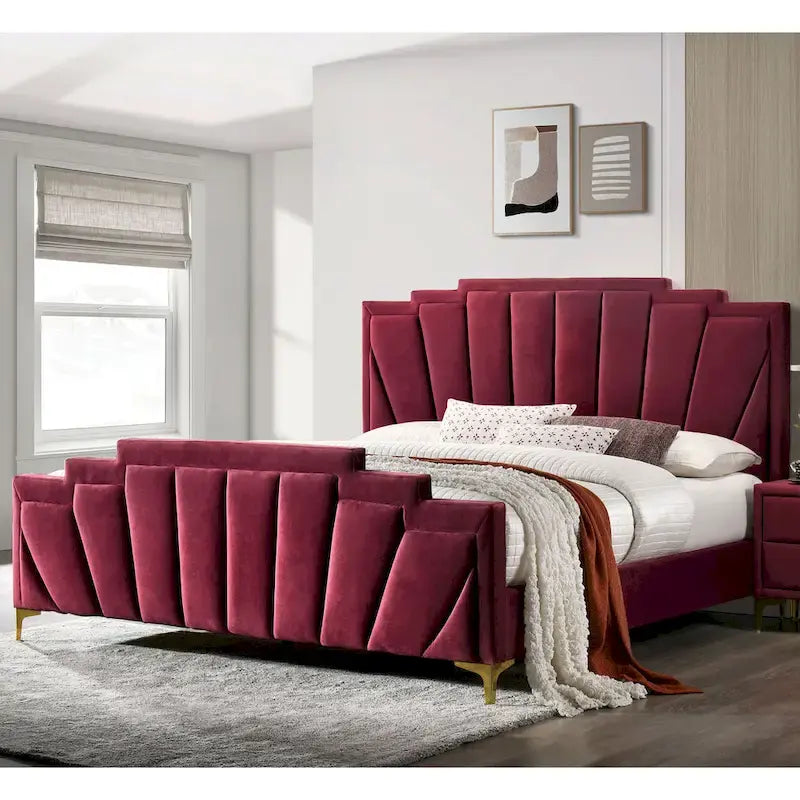 Ensemble de chambre à coucher 3 pièces capitonné en coquillage Glim Art Déco de Furniture of America