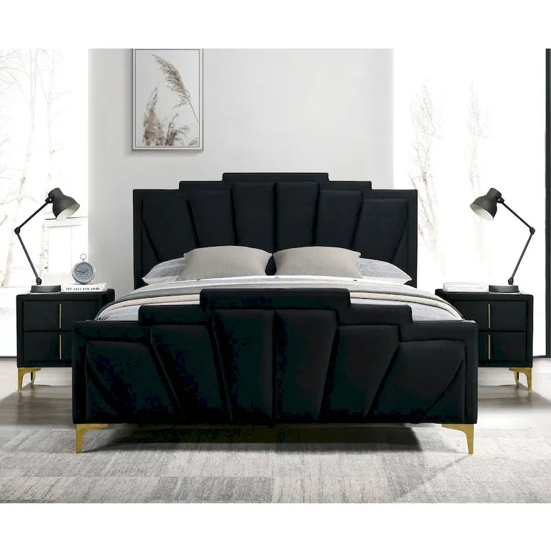 Ensemble de chambre à coucher 3 pièces capitonné en coquillage Glim Art Déco de Furniture of America