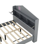 Ensemble de chambre 3 pièces comprenant un lit cabane simple avec tête de lit de rangement, une table de chevet en bois et une commode de rangement, gris