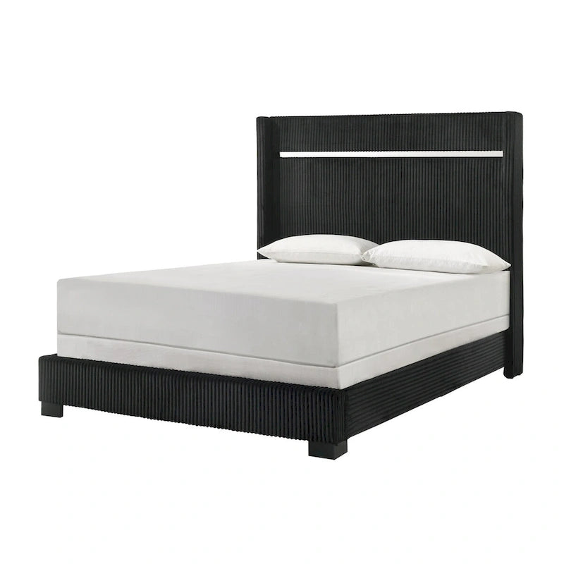 Ensemble de chambre à coucher Pedro 6 pièces en velours noir capitonné