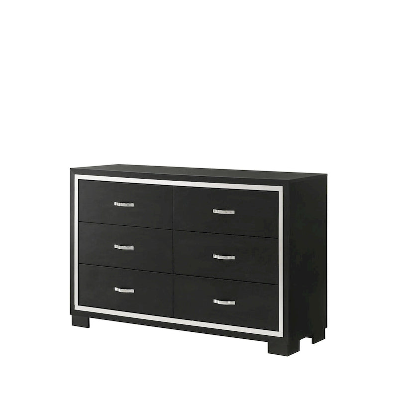 Ensemble de chambre à coucher Pedro 6 pièces en velours noir capitonné