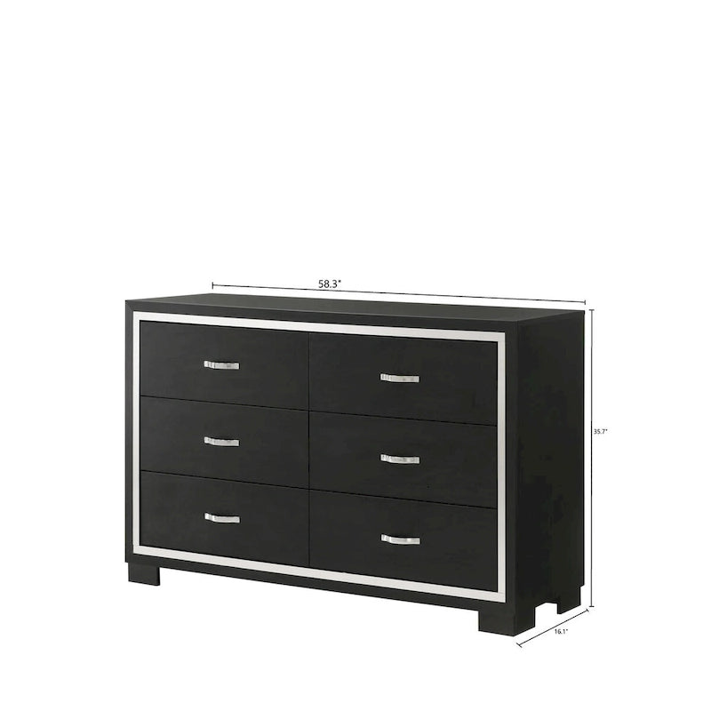 Ensemble de chambre à coucher Pedro 6 pièces en velours noir capitonné