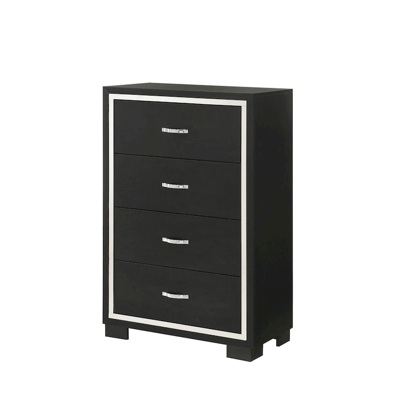 Ensemble de chambre à coucher Pedro 6 pièces en velours noir capitonné