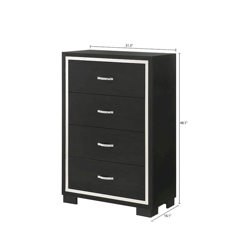 Ensemble de chambre à coucher Pedro 6 pièces en velours noir capitonné