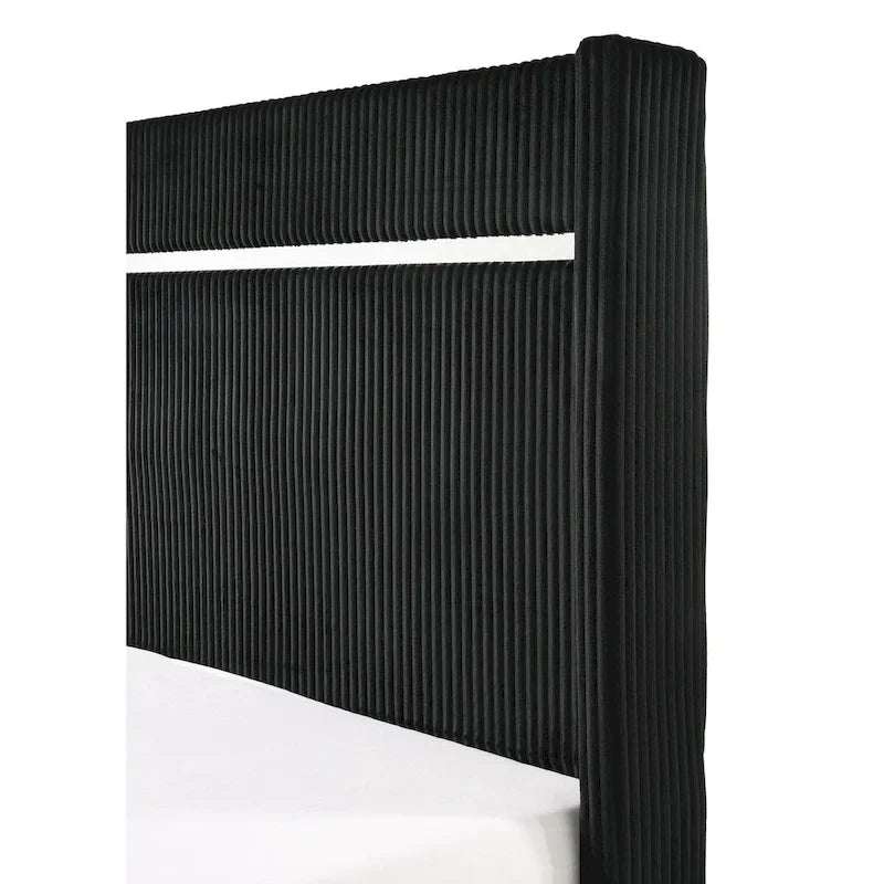 Ensemble de chambre à coucher Pedro 6 pièces en velours noir capitonné