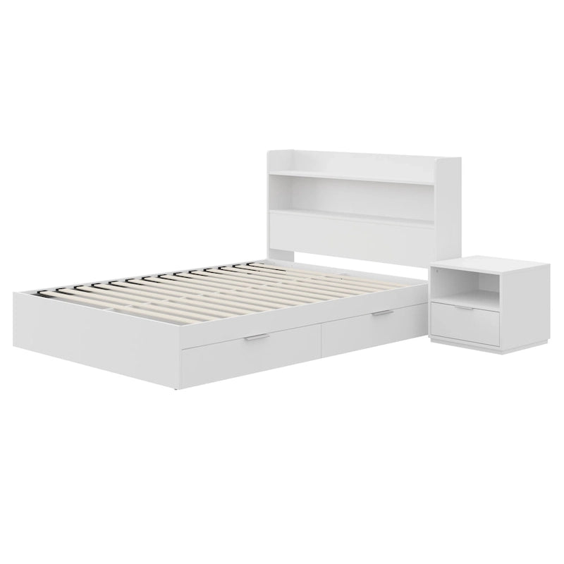 Lit plateforme Hunter avec tête de lit et table de chevet à 1 tiroir
