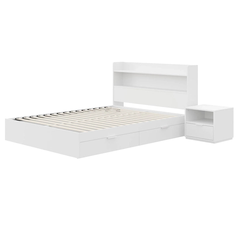 Lit plateforme Hunter avec tête de lit et table de chevet à 1 tiroir
