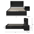Lit plateforme Hunter avec tête de lit et table de chevet à 1 tiroir