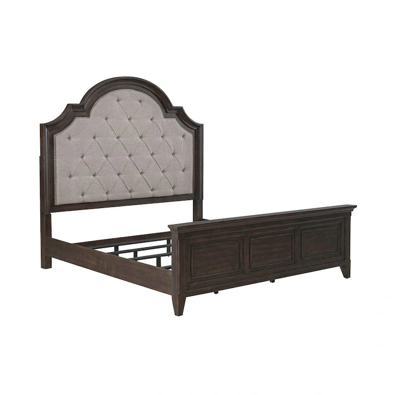 Lit, commode, miroir et table de chevet rembourrés couleur marron selle de Paradise Valley