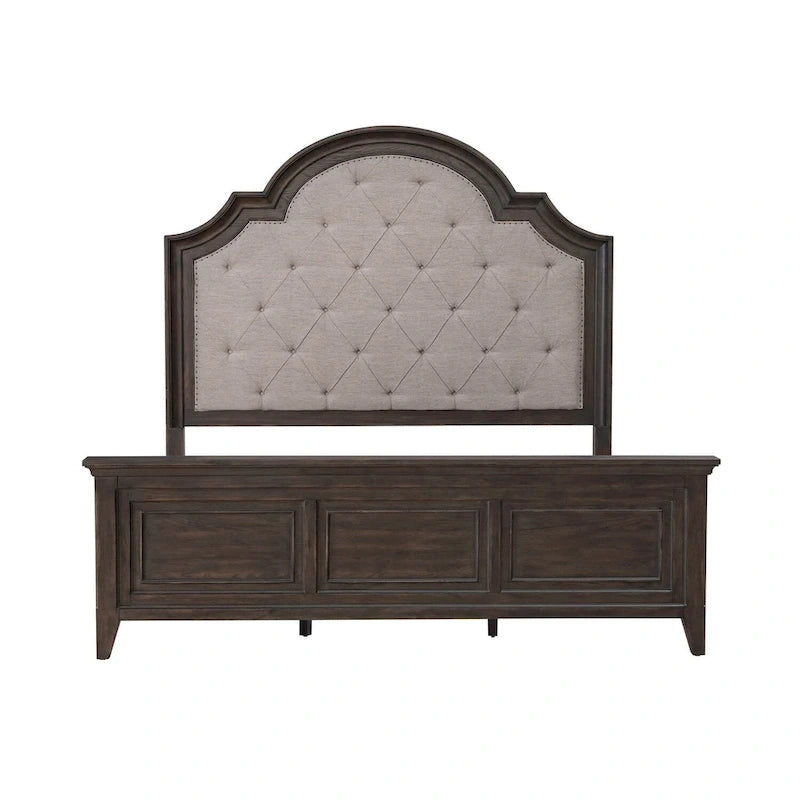 Lit, commode, miroir et table de chevet rembourrés couleur marron selle de Paradise Valley