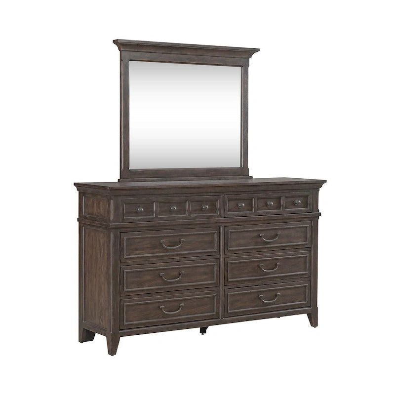Lit, commode, miroir et table de chevet rembourrés couleur marron selle de Paradise Valley