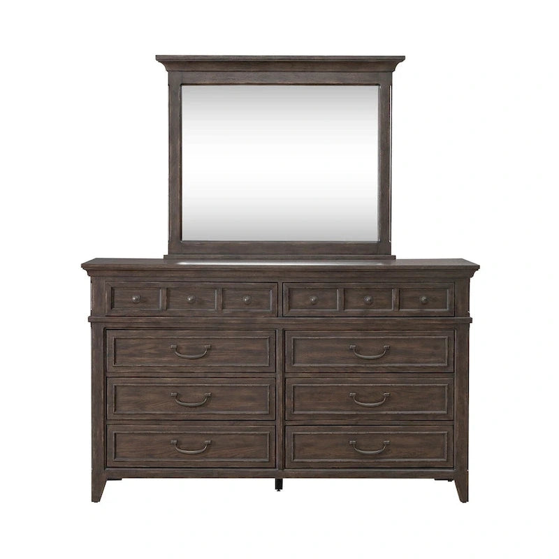 Lit, commode, miroir et table de chevet rembourrés couleur marron selle de Paradise Valley