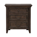 Lit, commode, miroir et table de chevet rembourrés couleur marron selle de Paradise Valley