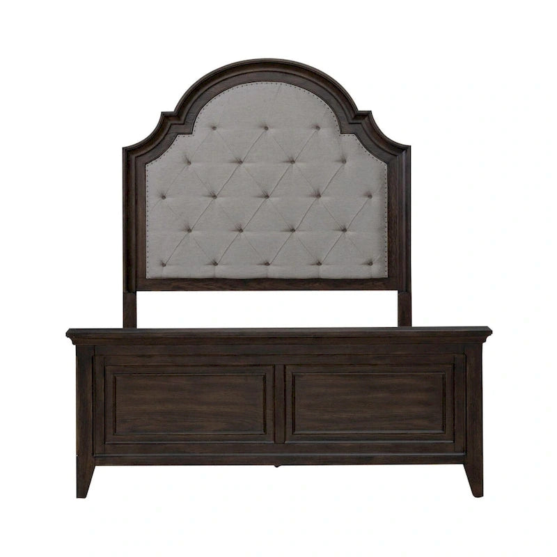 Ensemble lit, commode et miroir rembourrés marron selle Paradise Valley