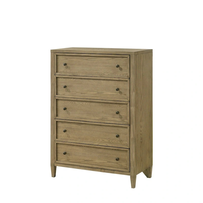 Ensemble de chambre à coucher Newell 5 pièces avec plateforme et lit à baldaquin rembourré marron clair