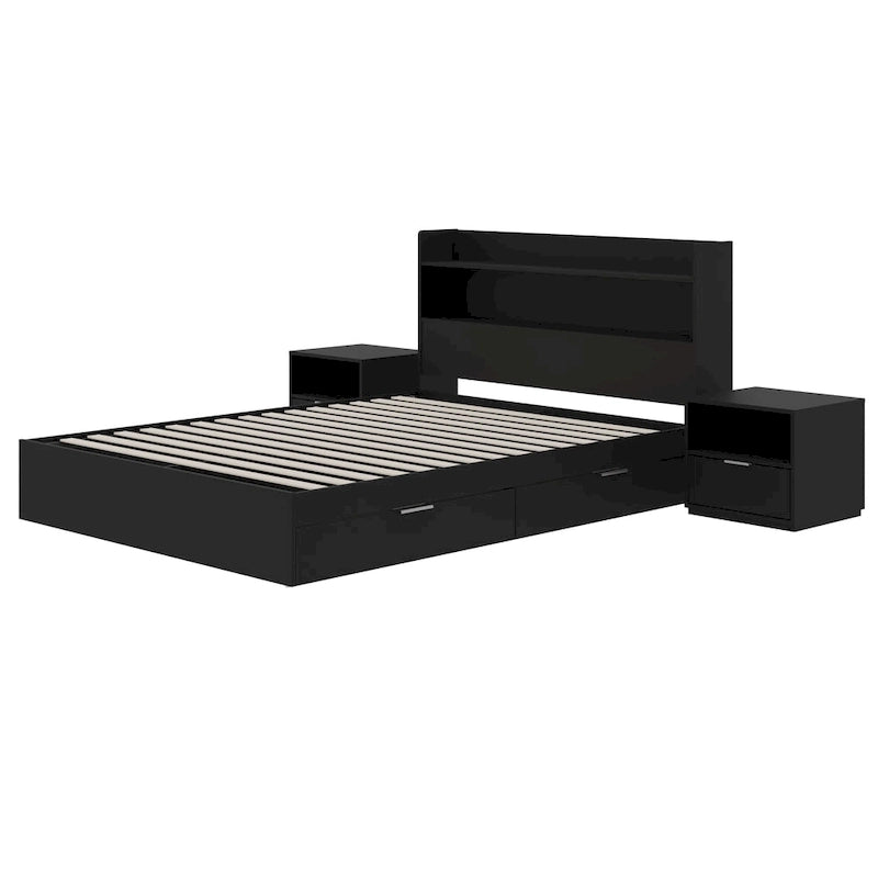 Lit plateforme Hunter avec tête de lit et 2 tables de chevet
