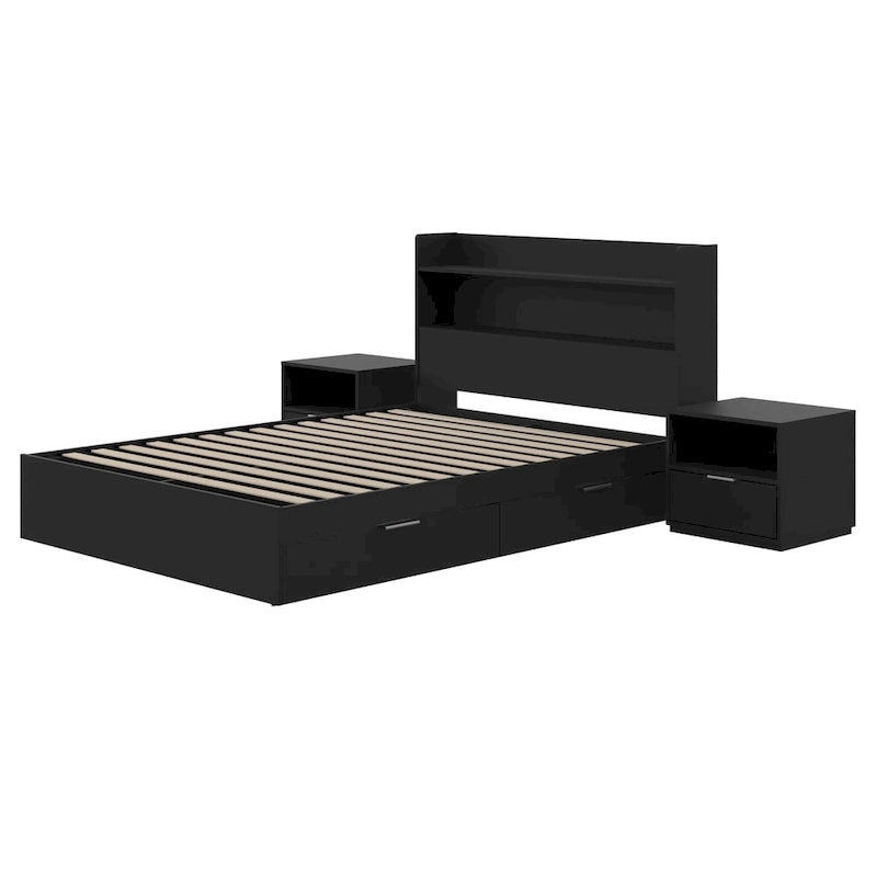 Lit plateforme Hunter avec tête de lit et 2 tables de chevet