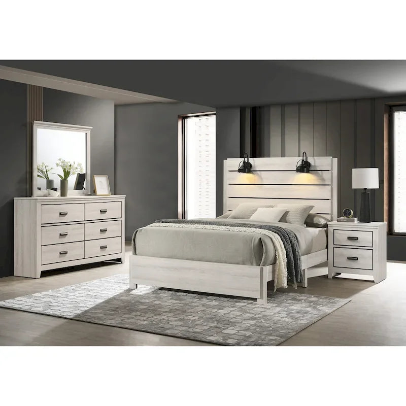 Ensemble de chambre à coucher Edyth 6 pièces avec panneaux LED blancs