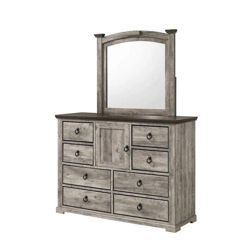 Ensemble de chambre à coucher Aimon 3 pièces gris rustique à panneaux