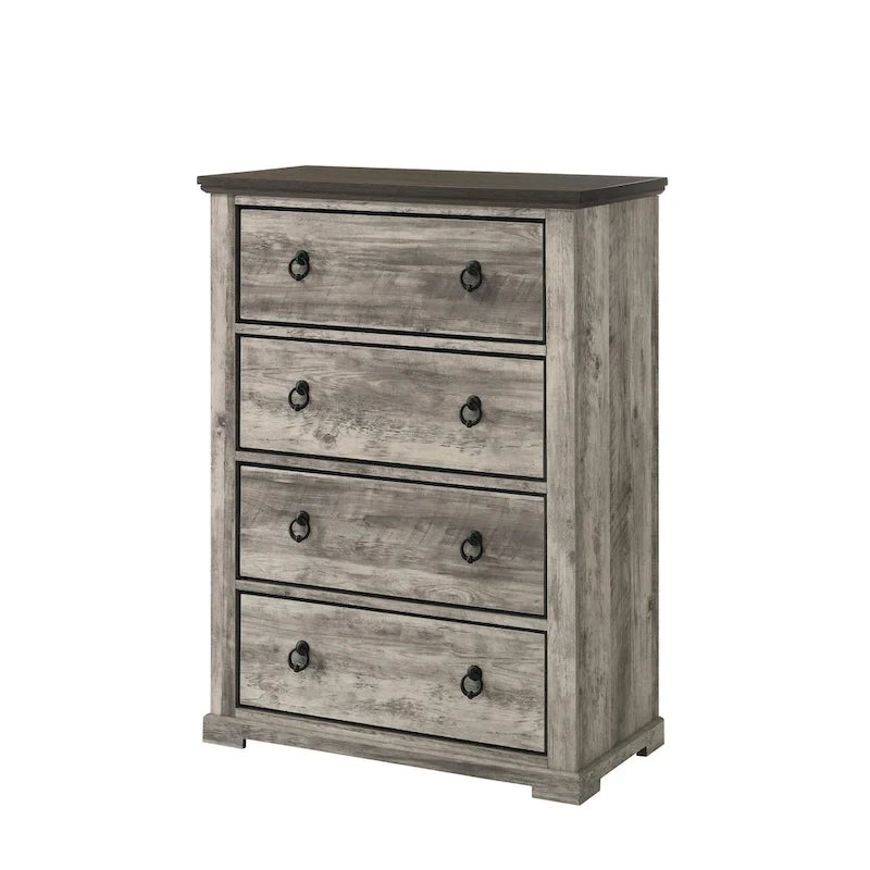 Ensemble de chambre à coucher Aimon 3 pièces gris rustique à panneaux