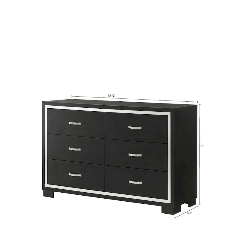 Ensemble de chambre à coucher Pedro 3 pièces en velours noir capitonné