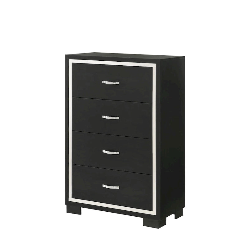 Ensemble de chambre à coucher Pedro 3 pièces en velours noir capitonné