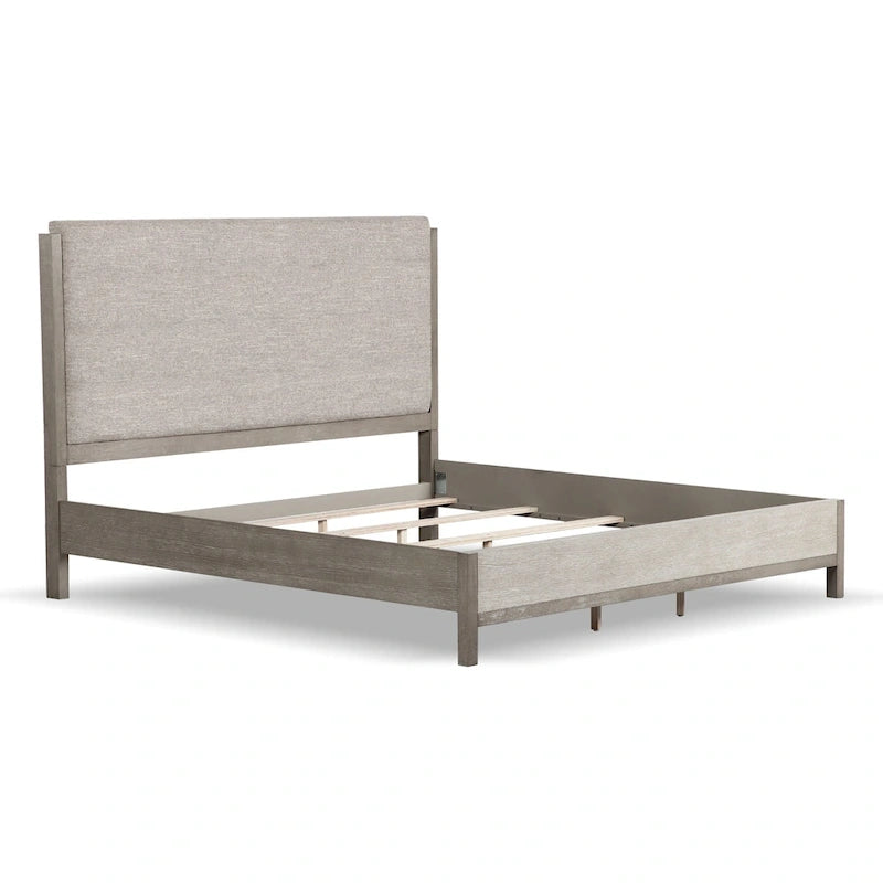 Ensemble de chambre à coucher 5 pièces Cruz de Furniture of America, composé d'un lit contemporain en bois massif gris, de 2 tables de chevet, d'une commode et d'un miroir.