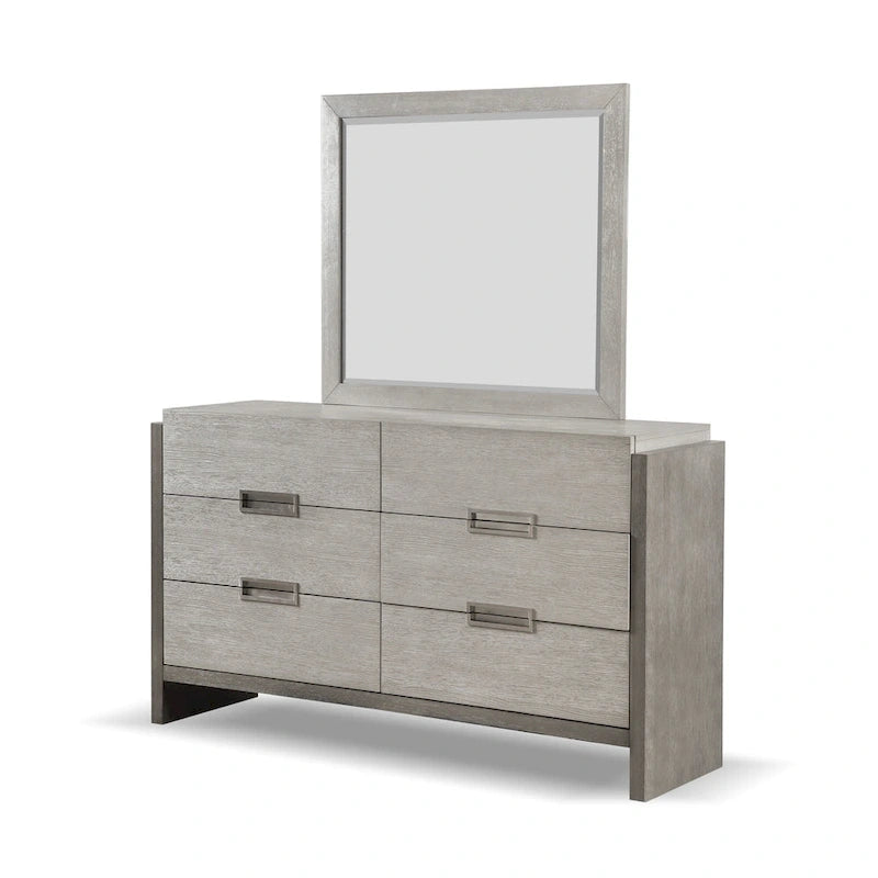Ensemble de chambre à coucher 5 pièces Cruz de Furniture of America, composé d'un lit contemporain en bois massif gris, de 2 tables de chevet, d'une commode et d'un miroir.