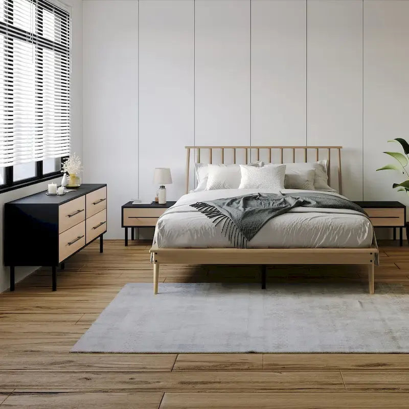 Ensemble de chambre à coucher en bois vintage 4 pièces CraftPorch