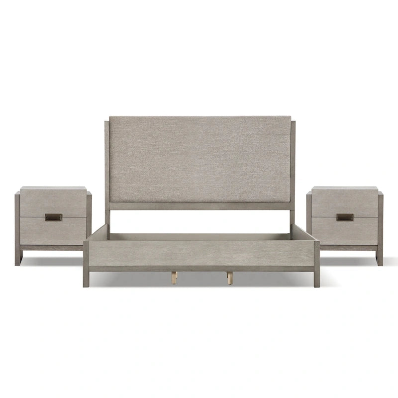 Ensemble de chambre à coucher 3 pièces et 2 tables de chevet Cruz Contemporary en bois massif gris de Furniture of America