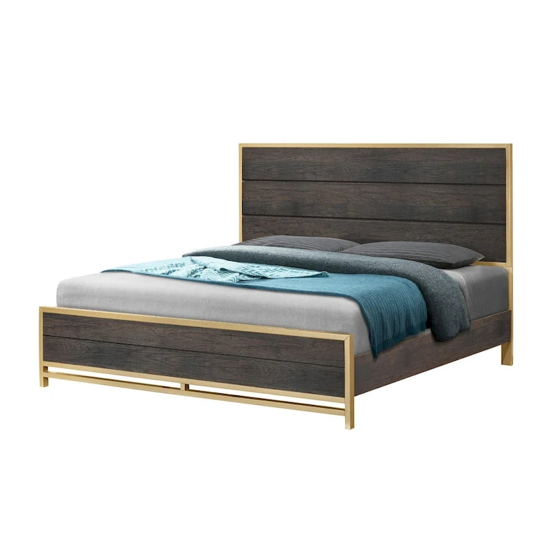 Ensemble de chambre à coucher Wedro 5 pièces à panneaux rustiques marron foncé