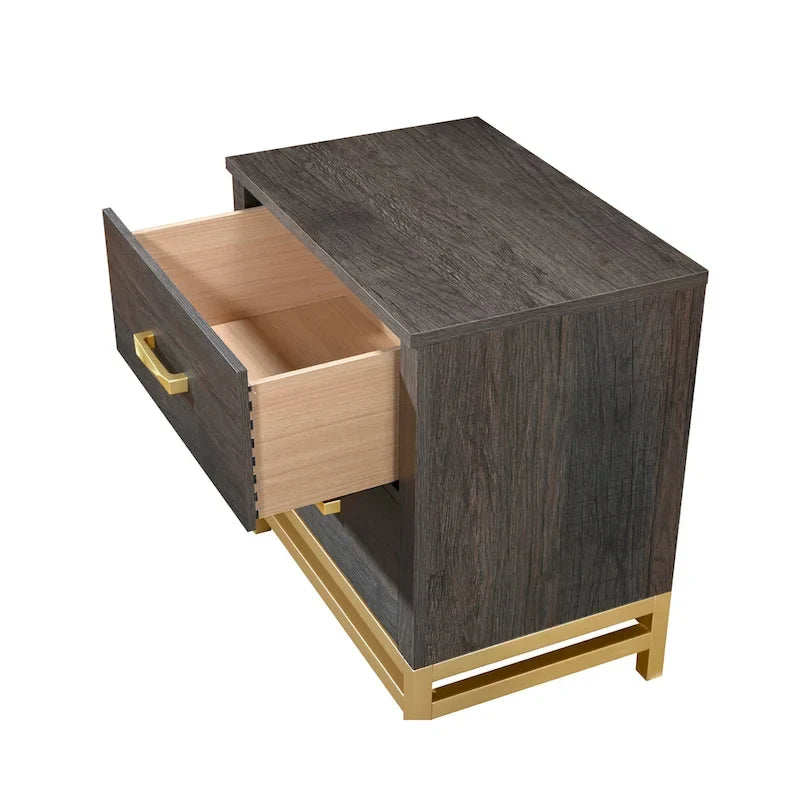 Ensemble de chambre à coucher Wedro 5 pièces à panneaux rustiques marron foncé